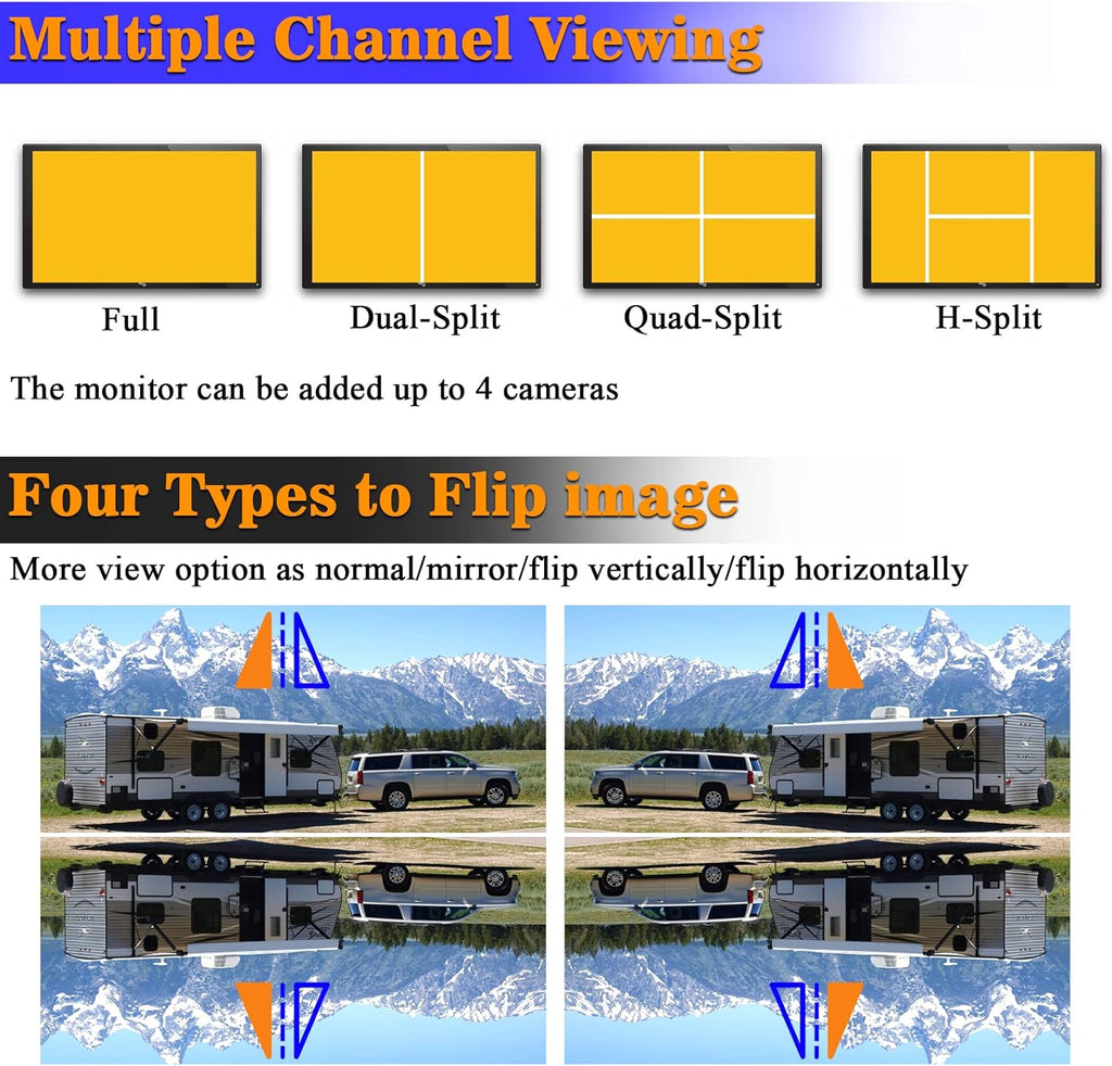 Wireless Backup Camera RV HD 1080P 7 Inch Monitor Four Channels DVR Recorder Bluetooth Rear View System Night Vision I376932