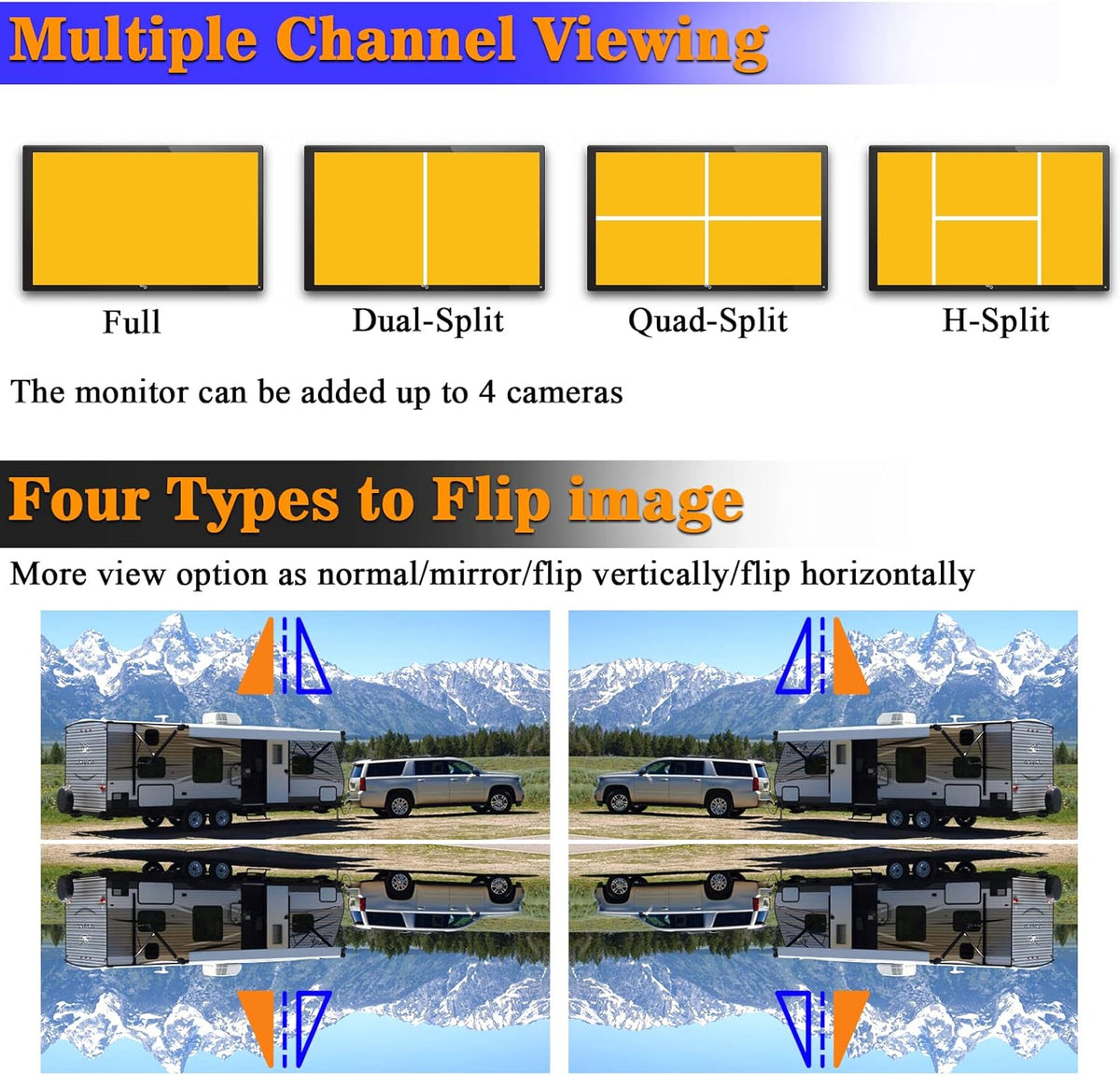 Wireless Backup Camera RV HD 1080P 7 Inch Monitor Four Channels DVR Recorder Bluetooth Rear View System Night Vision I376932