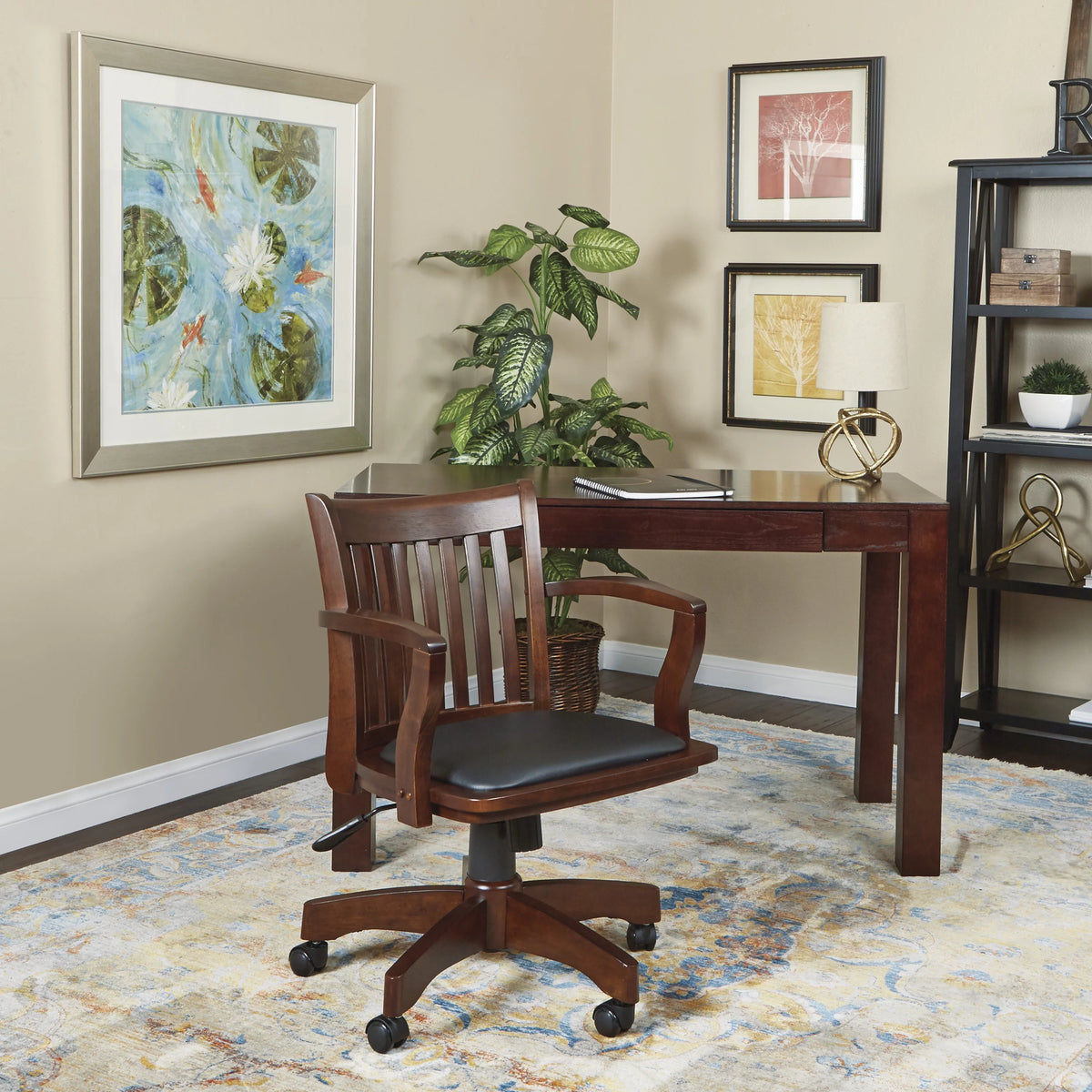 Espresso Finish Black Vinyl Bankers Chair Y705