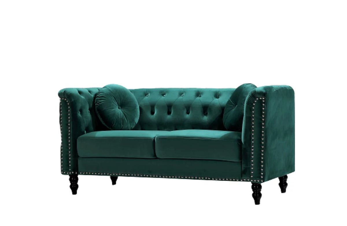 Green Velvet Rolled Arm Loveseat K3163
