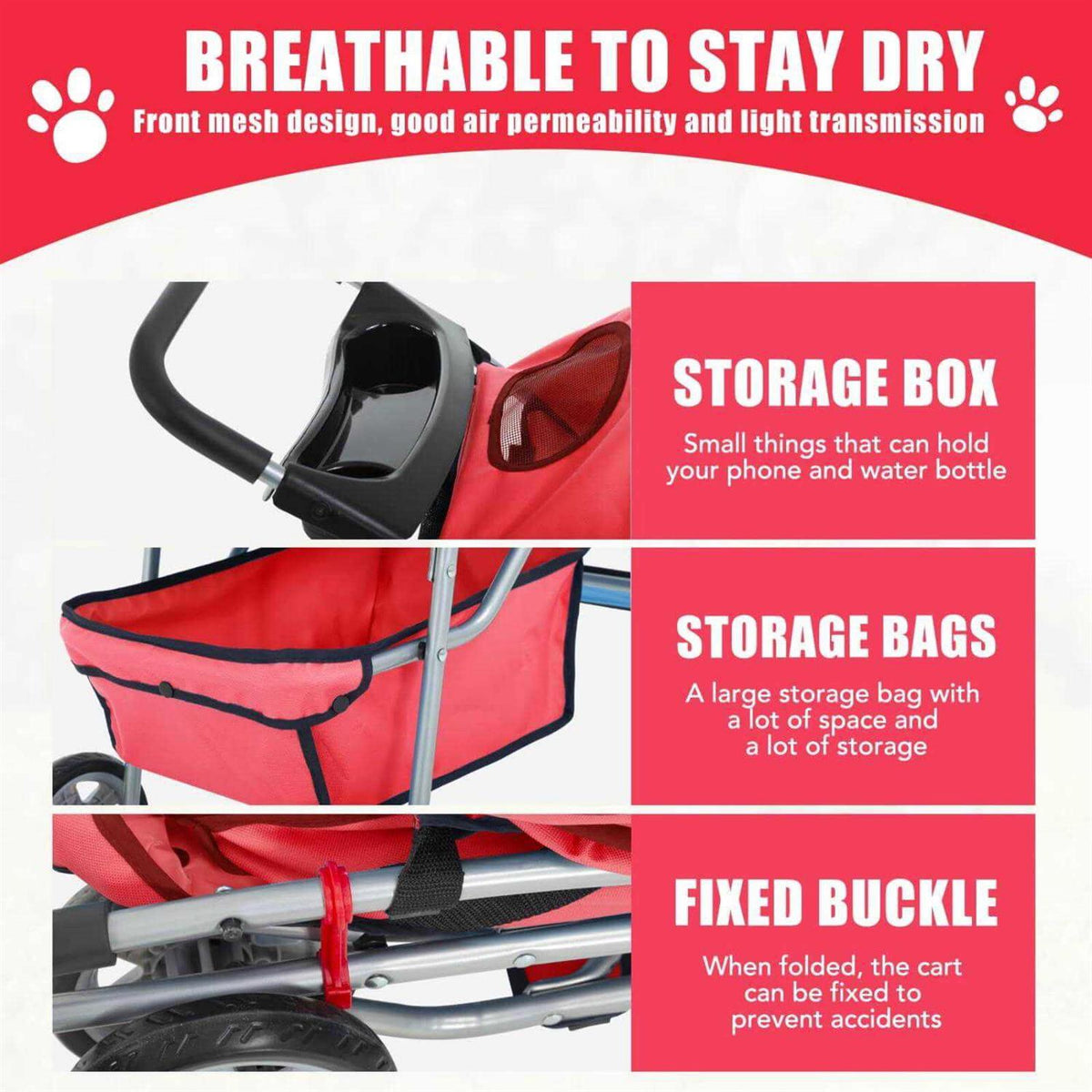 Foldable 4 Wheel Pet Dog Stroller with Storage Basket Z1554