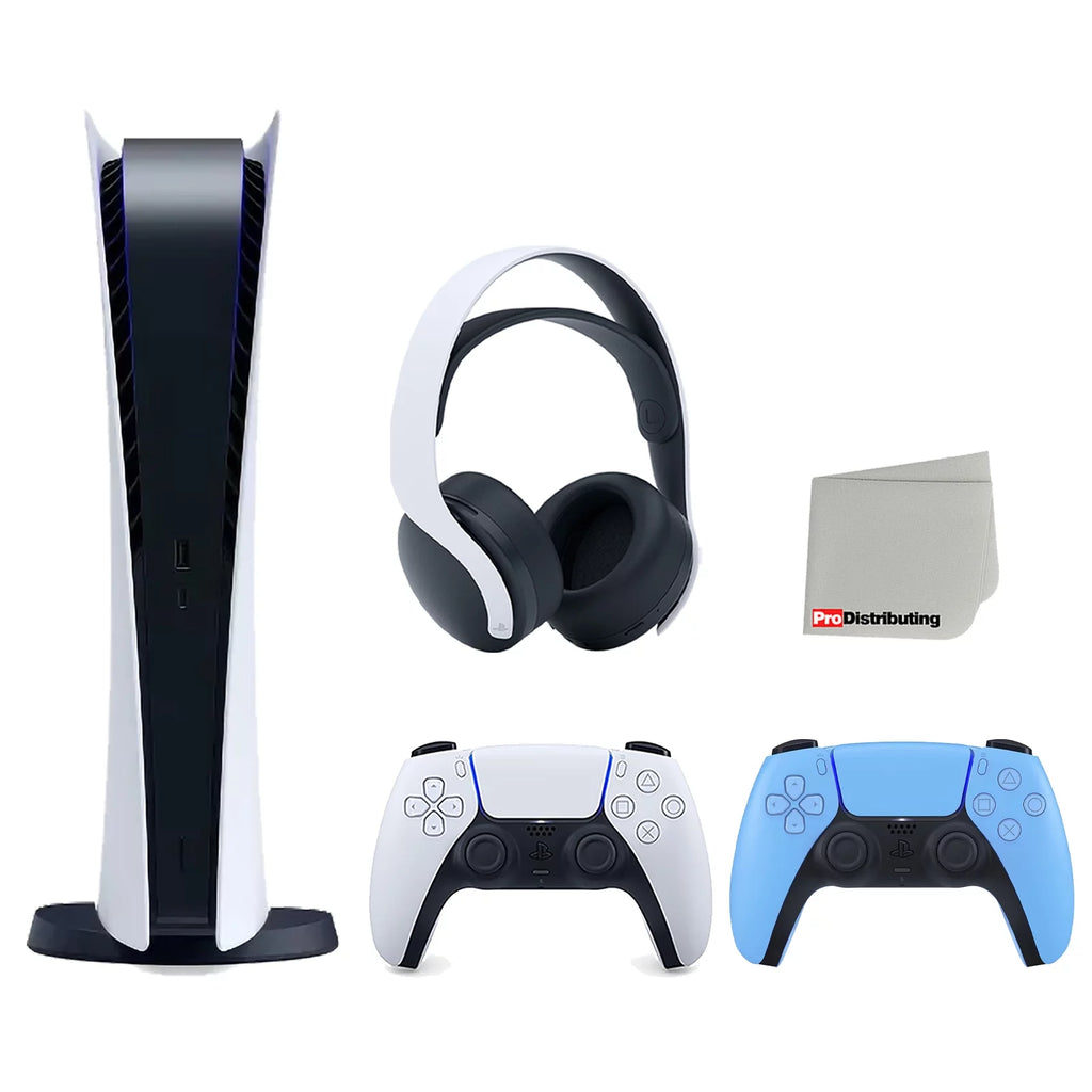 Playstation 5 Digital Edition Console with Blue Controller and White Headset T183