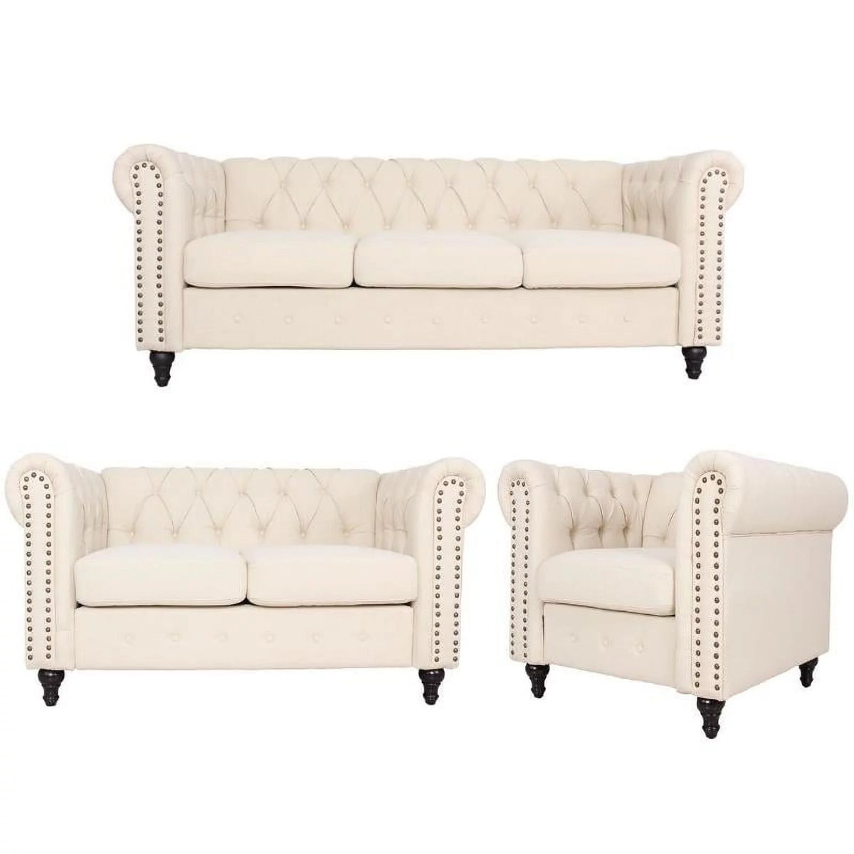 3 Piece Living Room Set with Sofa Loveseat and Accent Chair D139346