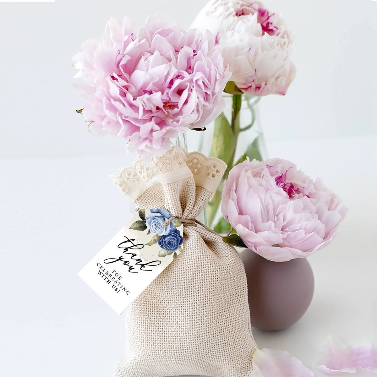 Icy Blue Roses Cardstock Gift Tags with Bakers 100-Pk D34806