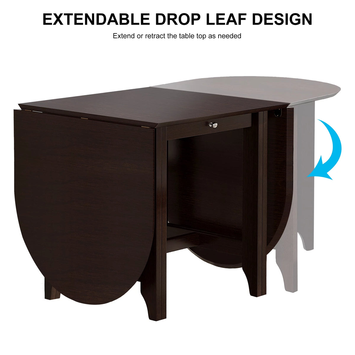 Drop-Leaf Rubberwood Dining Table with Drawer Dark Cappuccino X478