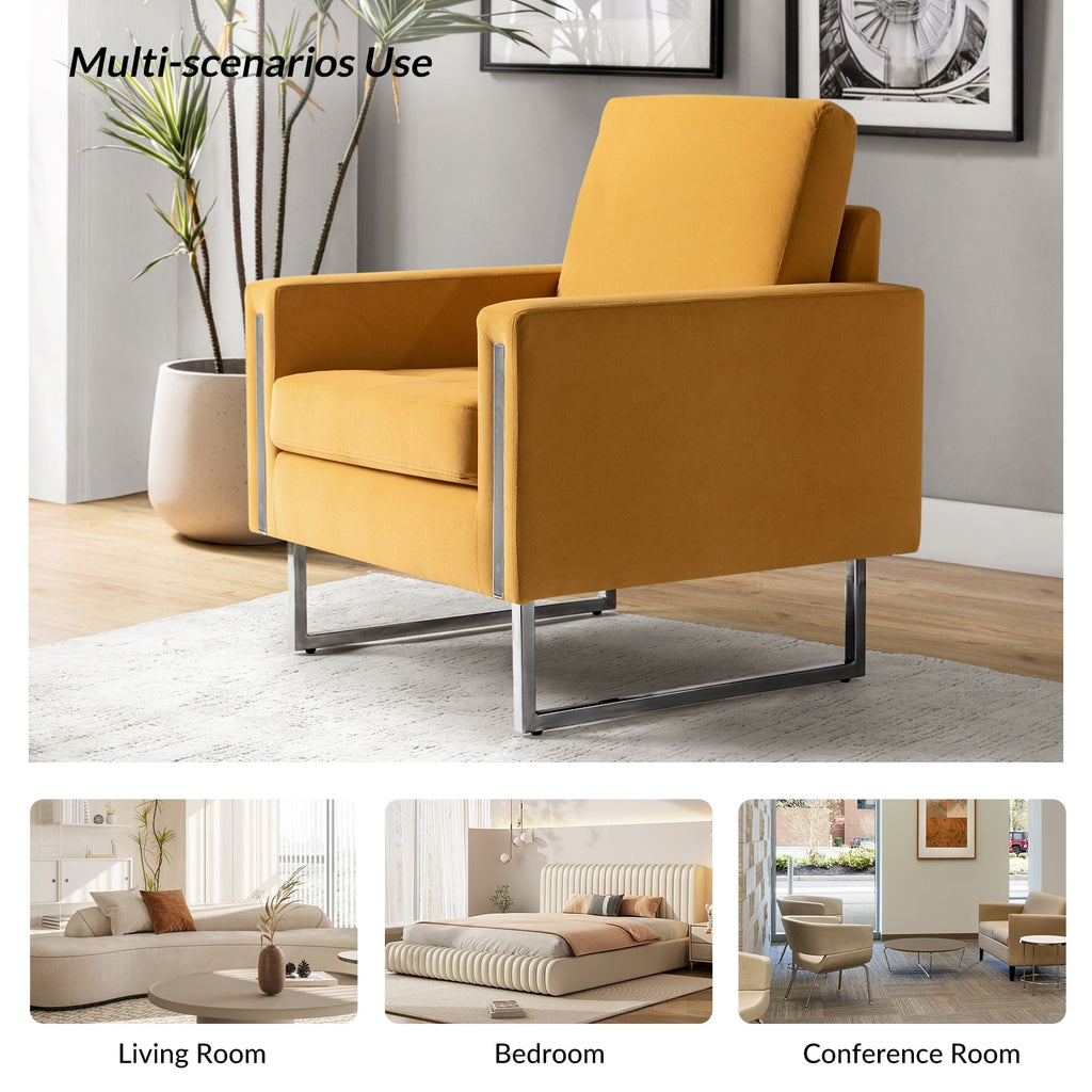 Mustard Velvet Club Chair Set of 2 with Metal Legs V51993