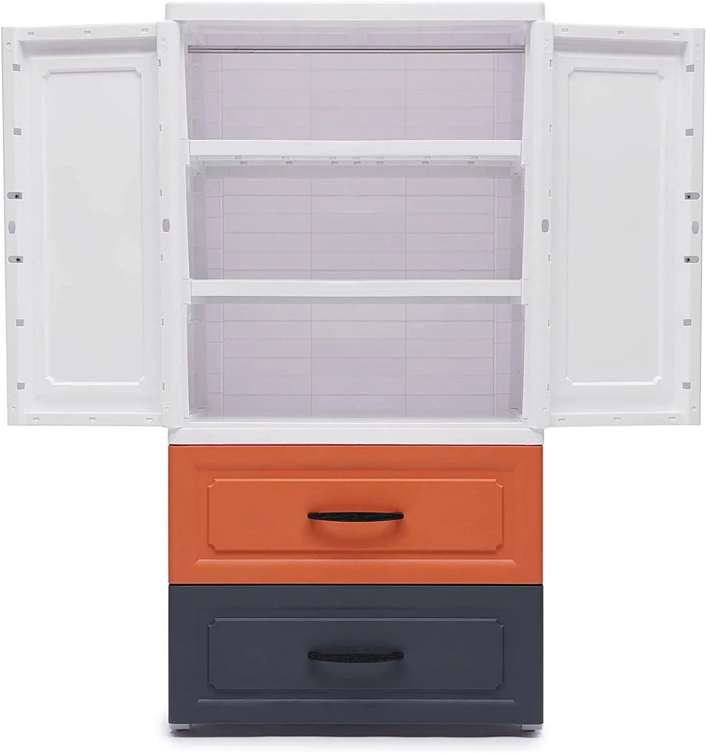 Plastic Drawers Dresser Rolling on Wheels with 2 Large Drawers and 1 Large Cabinet H1505