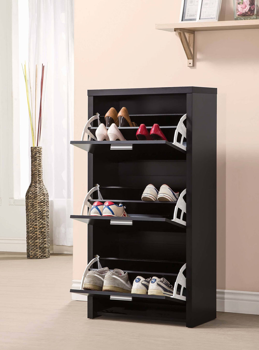 Black 3 Drawer Shoe Cabinet D80086