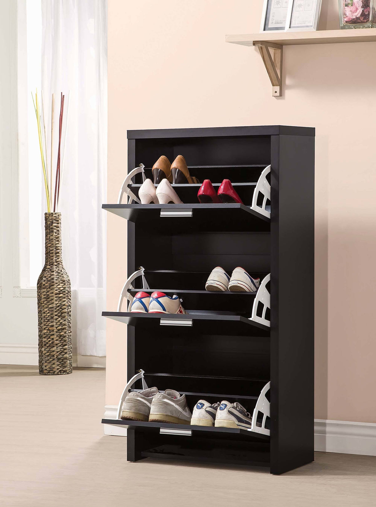 Black 3 Drawer Shoe Cabinet D80086