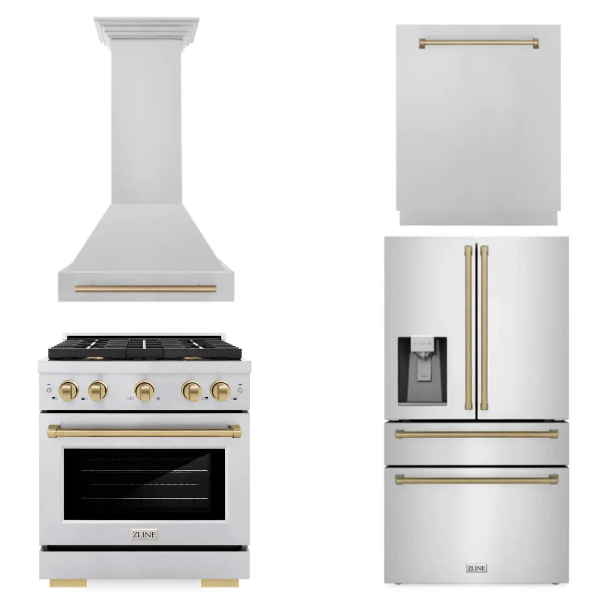 30 Gas Range, Range Hood, Refrigerator with Water and Ice Dispenser, Dishwasher F845857