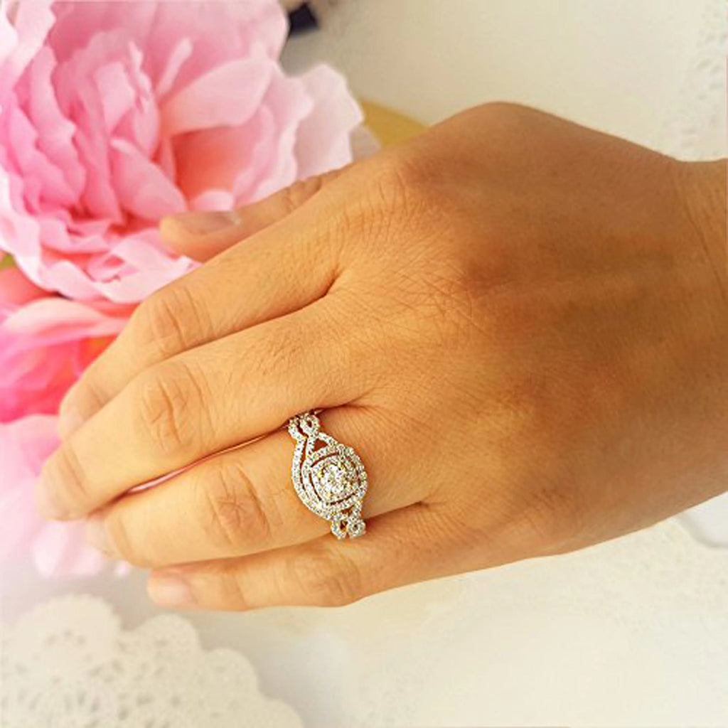14K Yellow Gold Diamond Halo Engagement Ring Set J23021