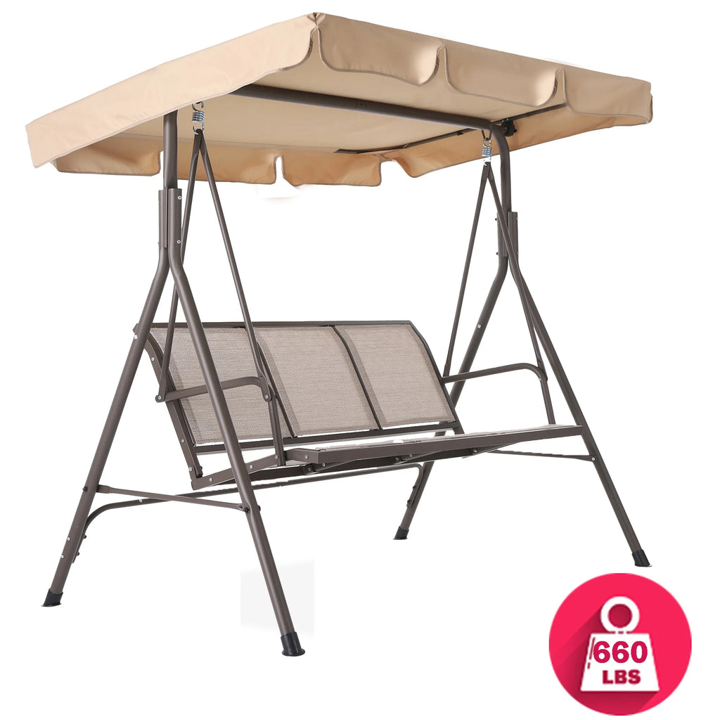 Outdoor Swing With Canopy, 3-Person, Beige C140