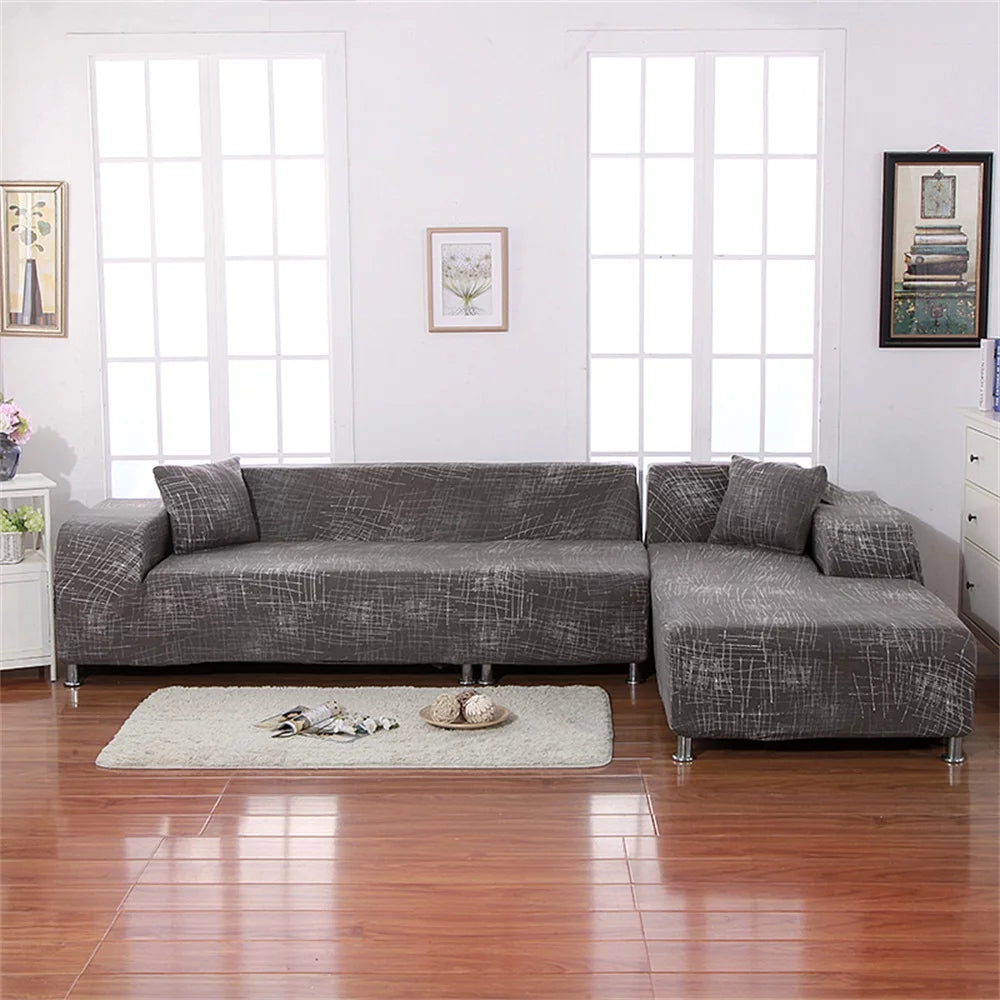 2pcs Polyester Fabric Stretch Sofa Covers for L Shape Sectional N1881
