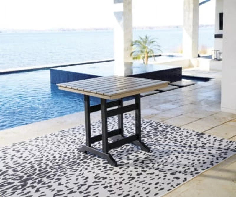 Black HDPE Patio Counter Table with Umbrella Hole O5578