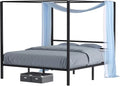 Queen Size Black Metal Canopy Bed Frame with Headboard X30077