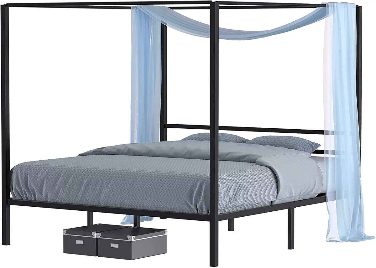 Queen Size Black Metal Canopy Bed Frame with Headboard X30077