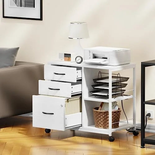 3 Drawer Wood File Cabinet with Socket and USB Charging Ports P7507