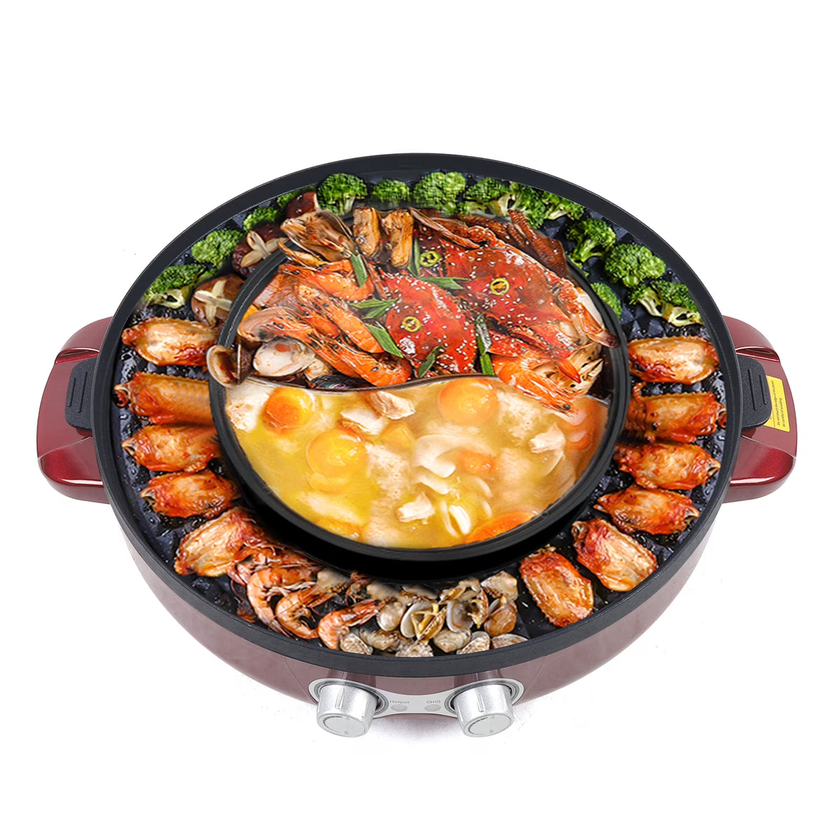 2 in 1 Smokeless BBQ Grill & Shabu Shabu Hot Pot, 2200W Electric Grill Soup Pot U29027