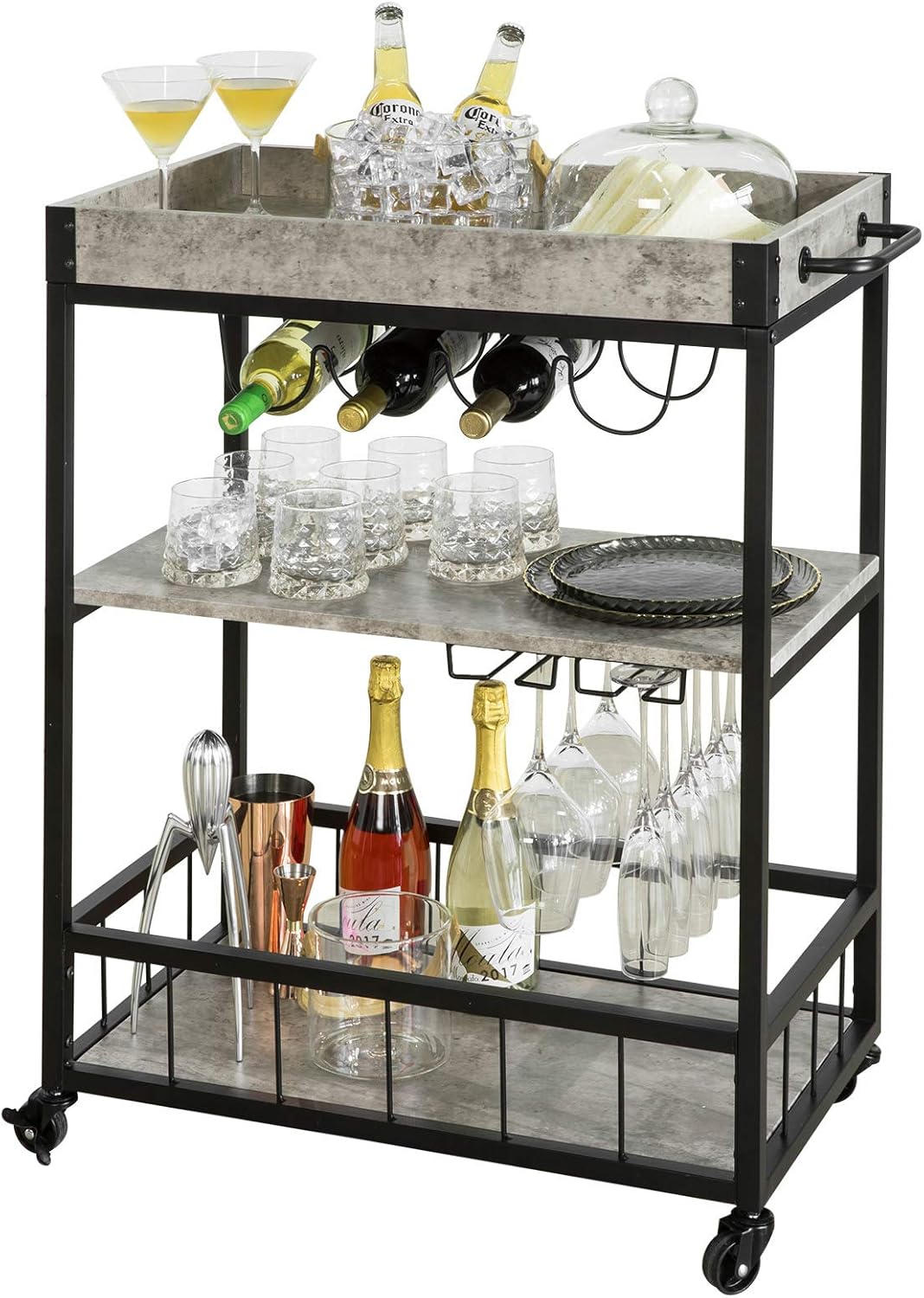 Rustic Mobile Wood Metal Serving Cart C946945