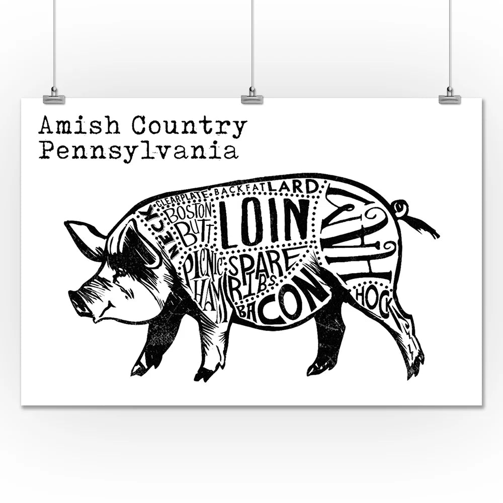 Black Pig on White 24x36 Giclee Gallery Print S3249
