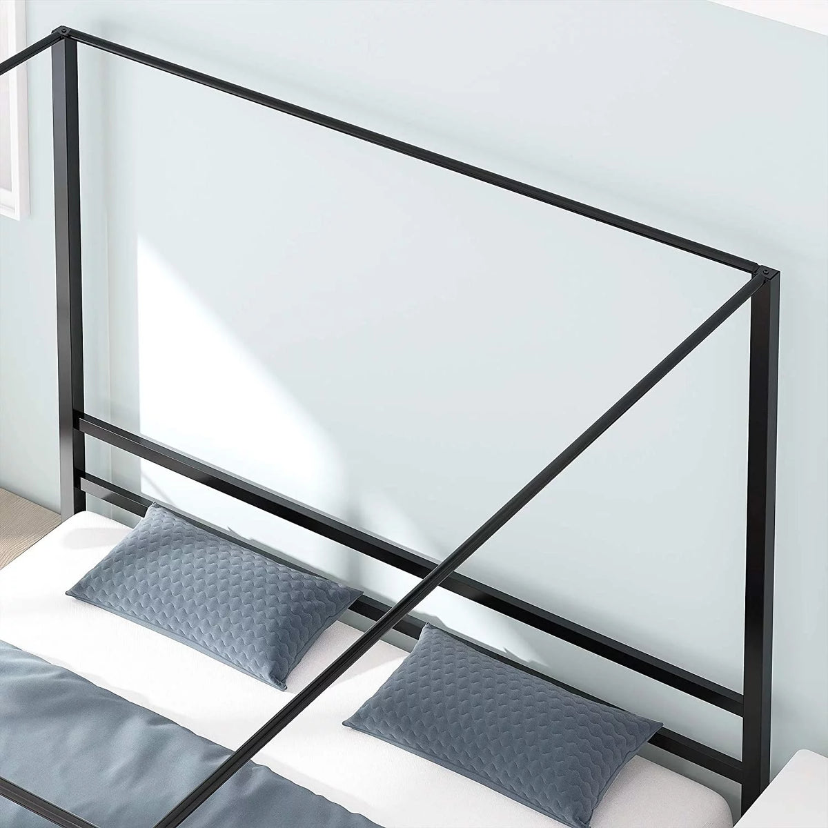 Queen Size Black Metal Canopy Bed Frame with Headboard X30077