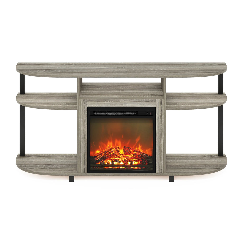 French Oak Grey Entertainment Center Stand with Fireplace for TV up to 55 Inch Z583