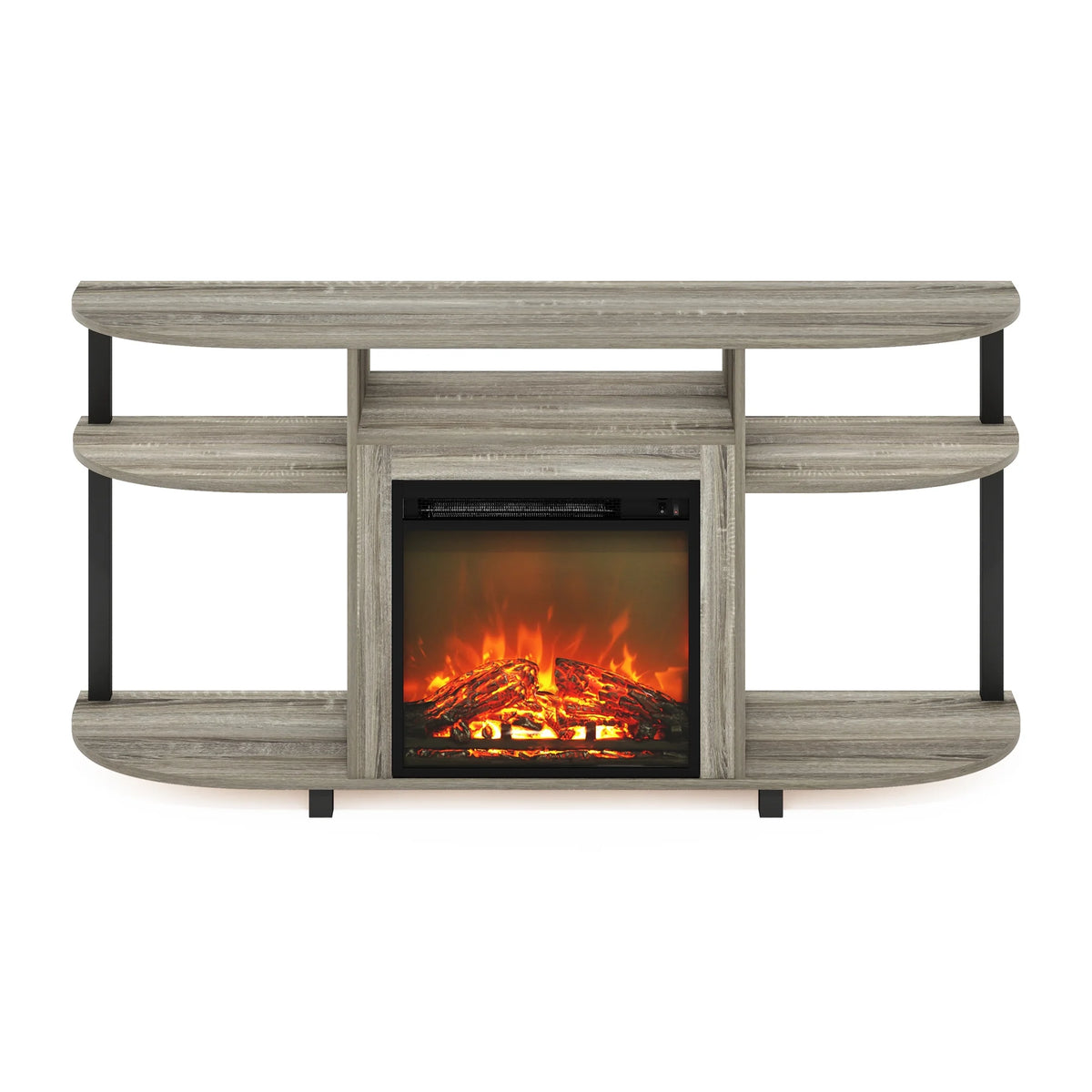 French Oak Grey Entertainment Center Stand with Fireplace for TV up to 55 Inch Z583