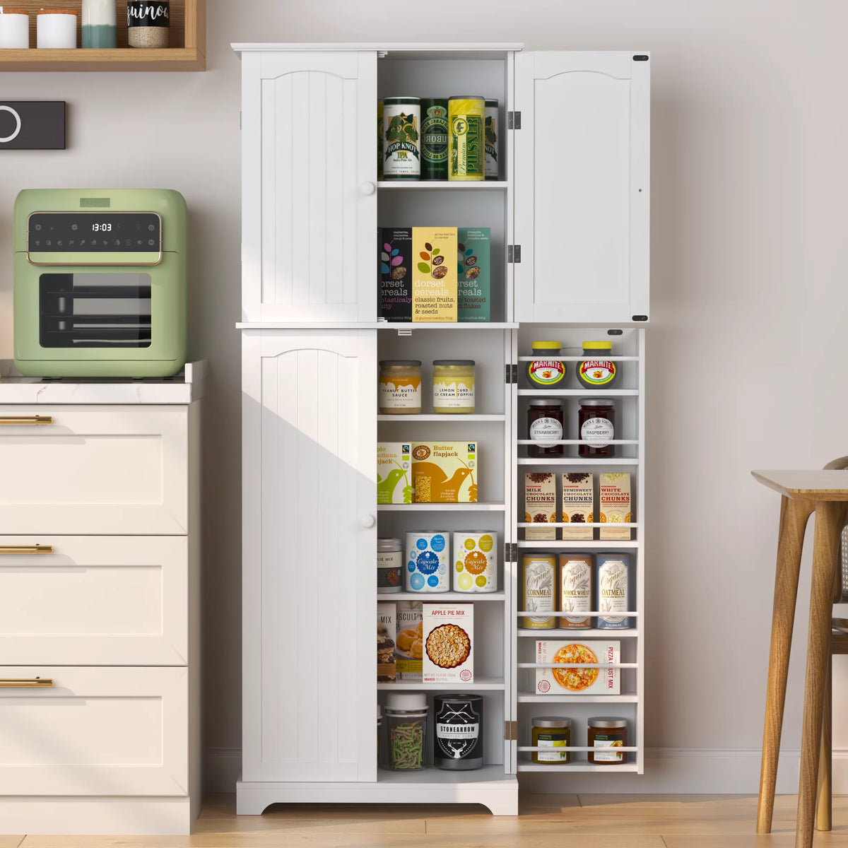White Tall Kitchen Pantry Storage Cabinet with Doors and Shelves R793