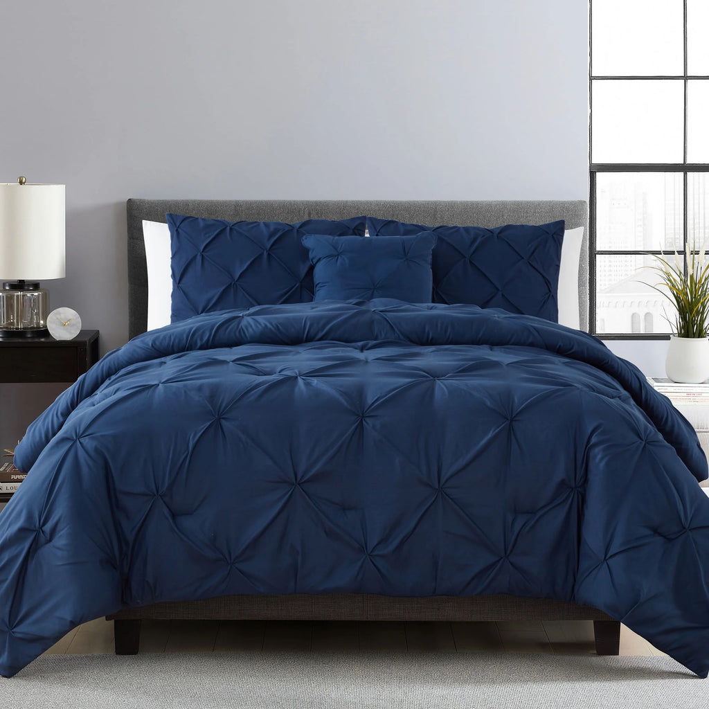 Navy Pintuck Comforter Set Queen I1212
