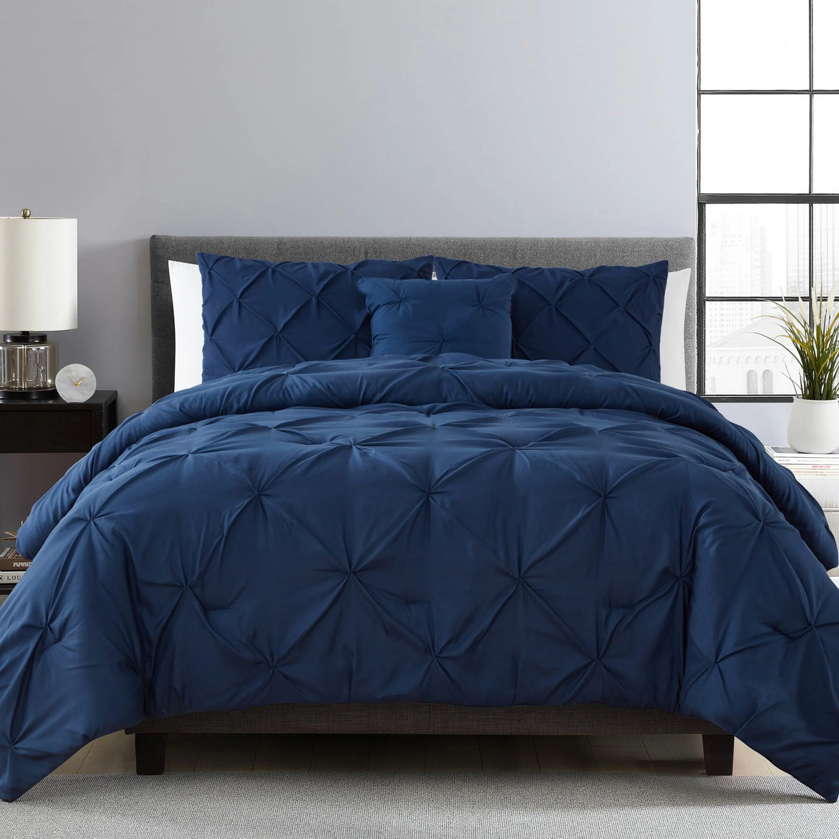 Navy Pintuck Comforter Set Queen I1212