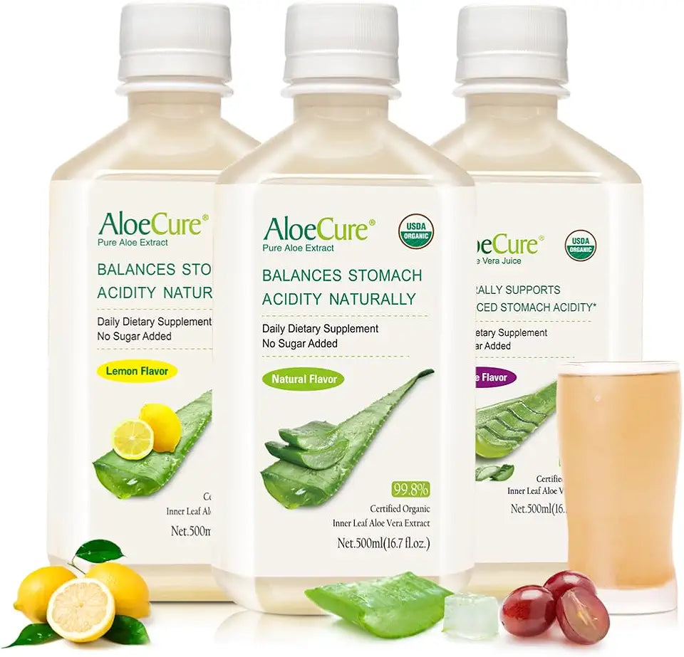 Organic Aloe Vera Juice 3 Bottle Sample Pack Lemon Grape Natural Flavor 3x500ml I650337