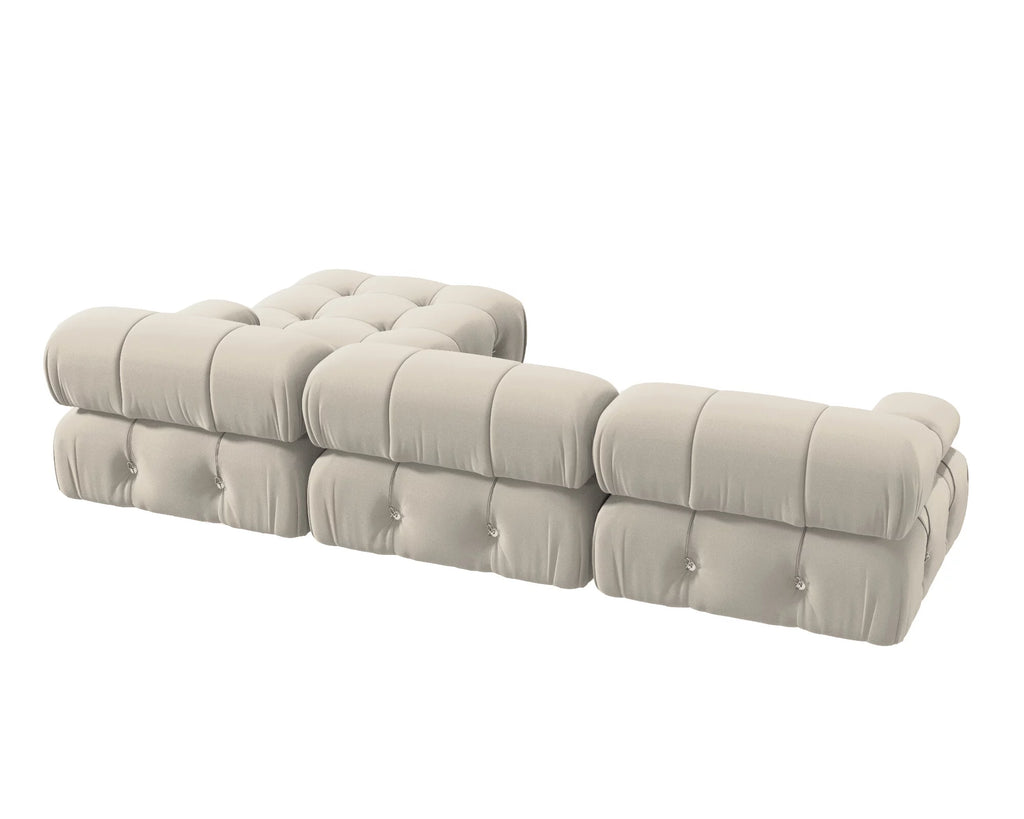 L-Shaped Velvet 3-Seat Sofa with Ottoman S2599