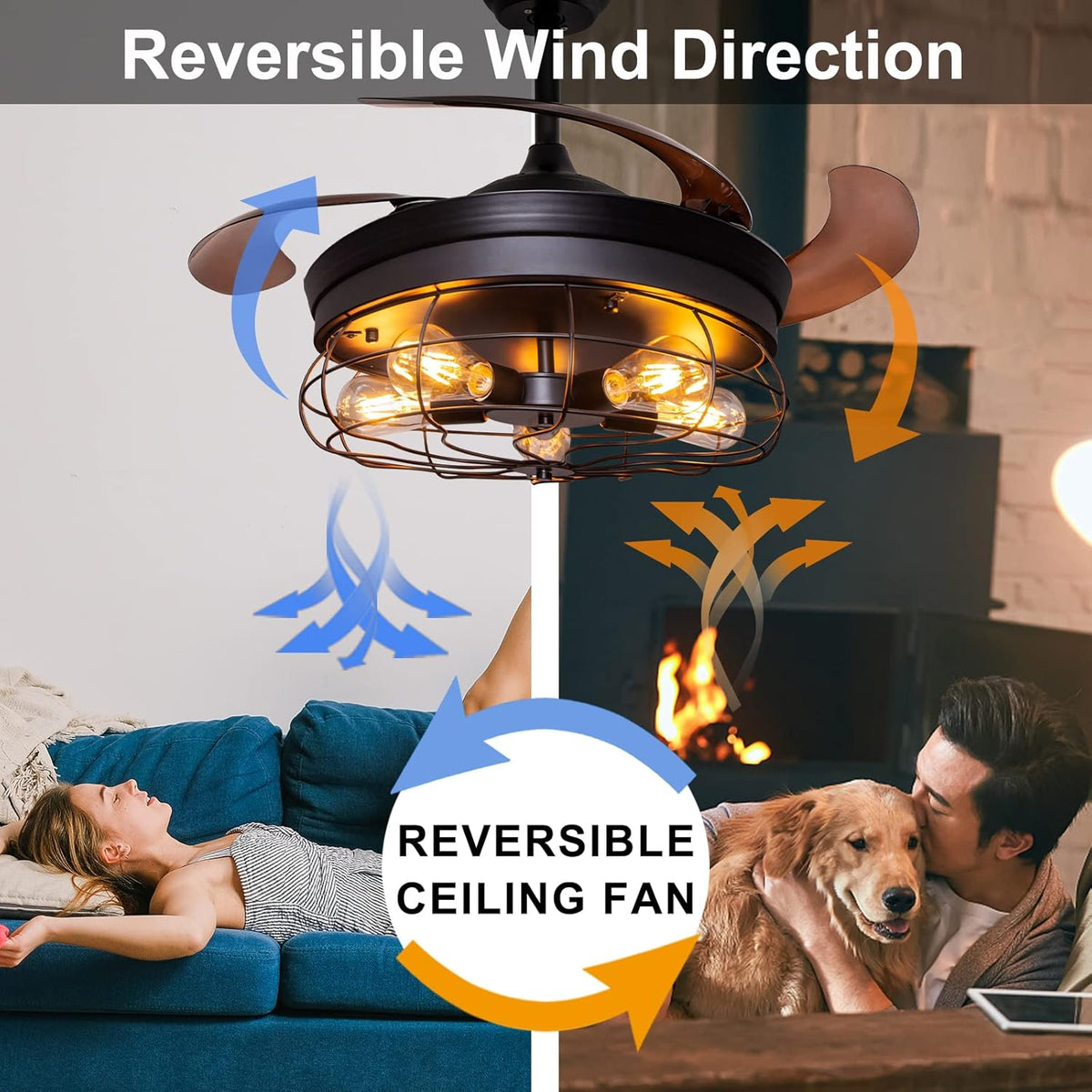 42'' Black Caged Ceiling Fan with Lights P740