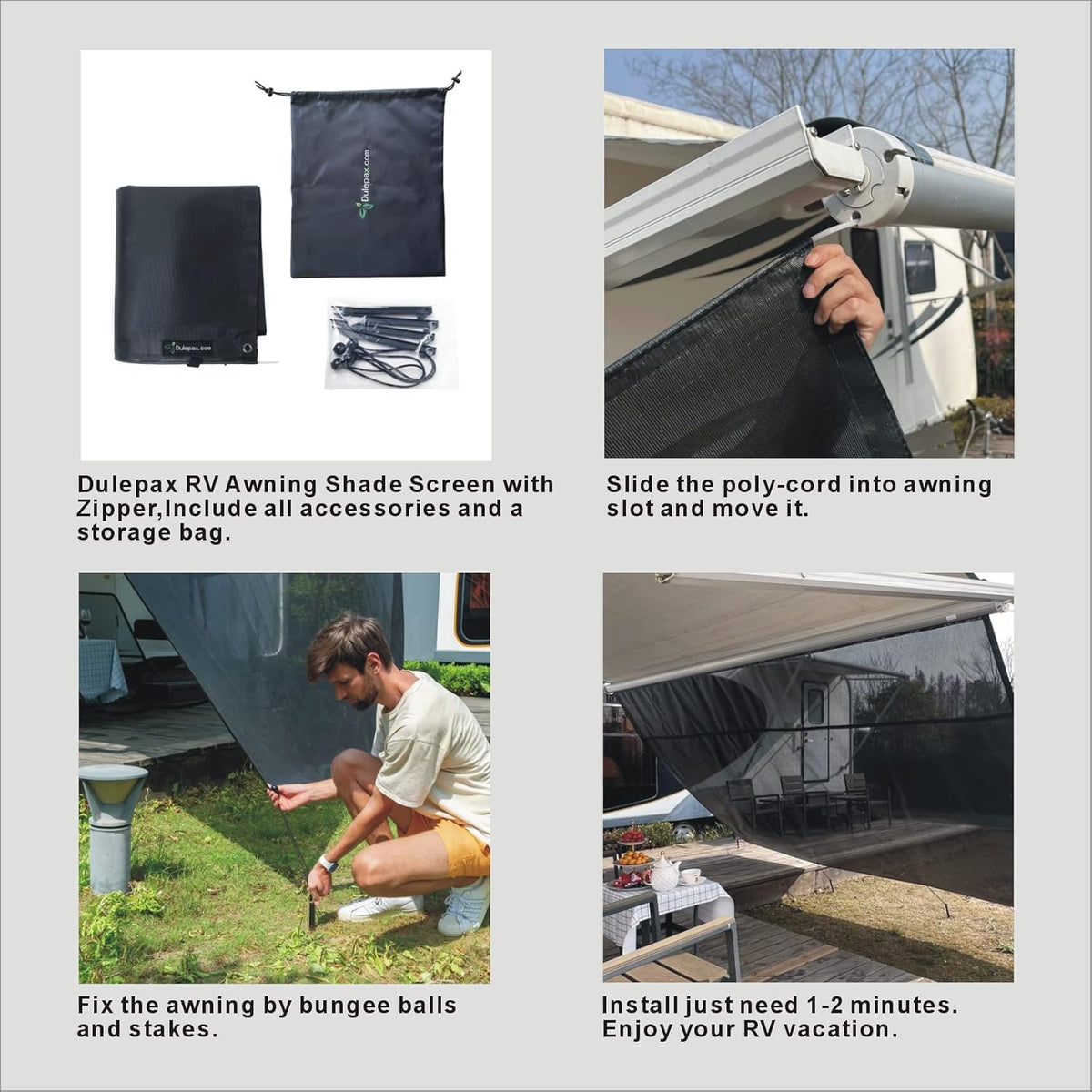 RV Awning Shade Screen with Zipper 8'X12'3'' Z49665