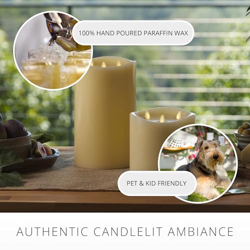Tri-Flame Grand Flameless Candle 5.8" x 5.7" Moving Flame LED Candle Melted Top Unscented Real Wax Ivory J707103