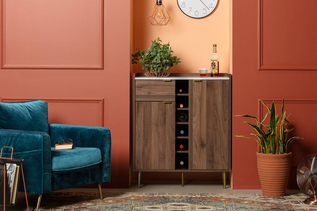 Buffet with Storage in Natural Walnut and Faux Carrara Marble E4949