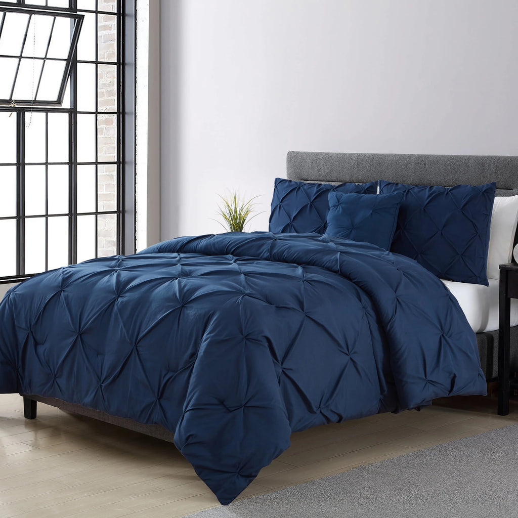 Navy Pintuck Comforter Set Queen I1212