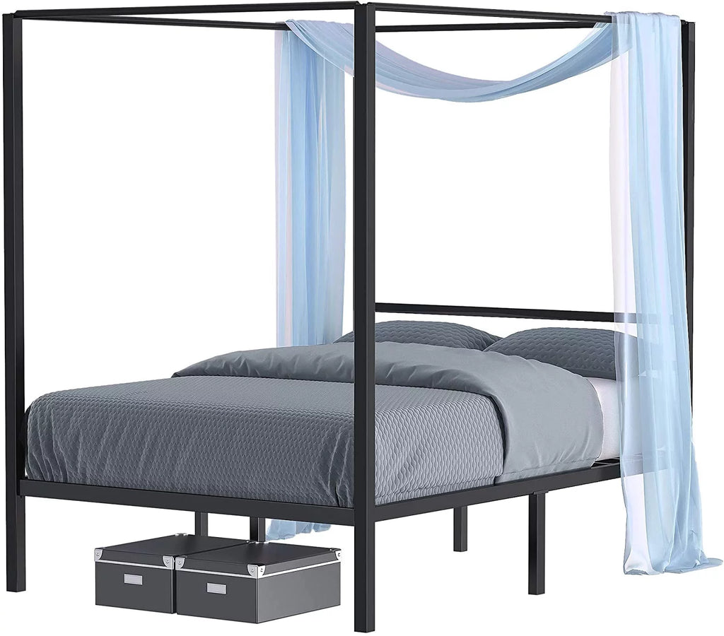 Queen Size Black Metal Canopy Bed Frame with Headboard X30077
