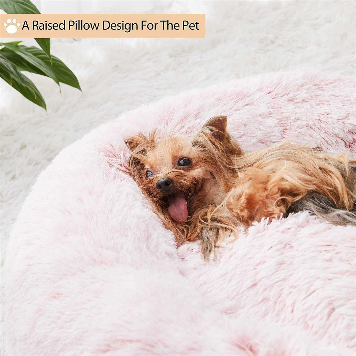 Small Dog Bed Donut Faux Fur Anti-Anxiety Pet Bed V16331