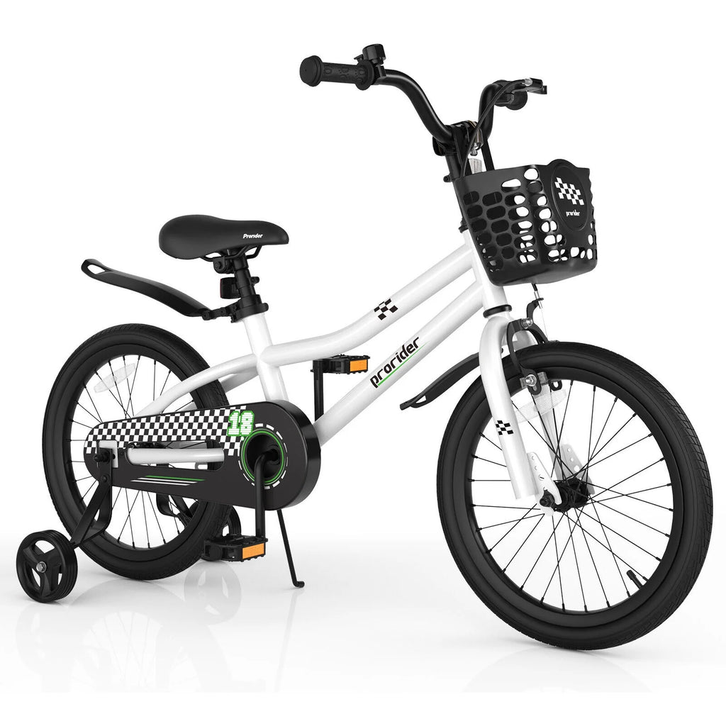 White 18 Inch Kids' Bike with Training Wheels and Basket Y45565