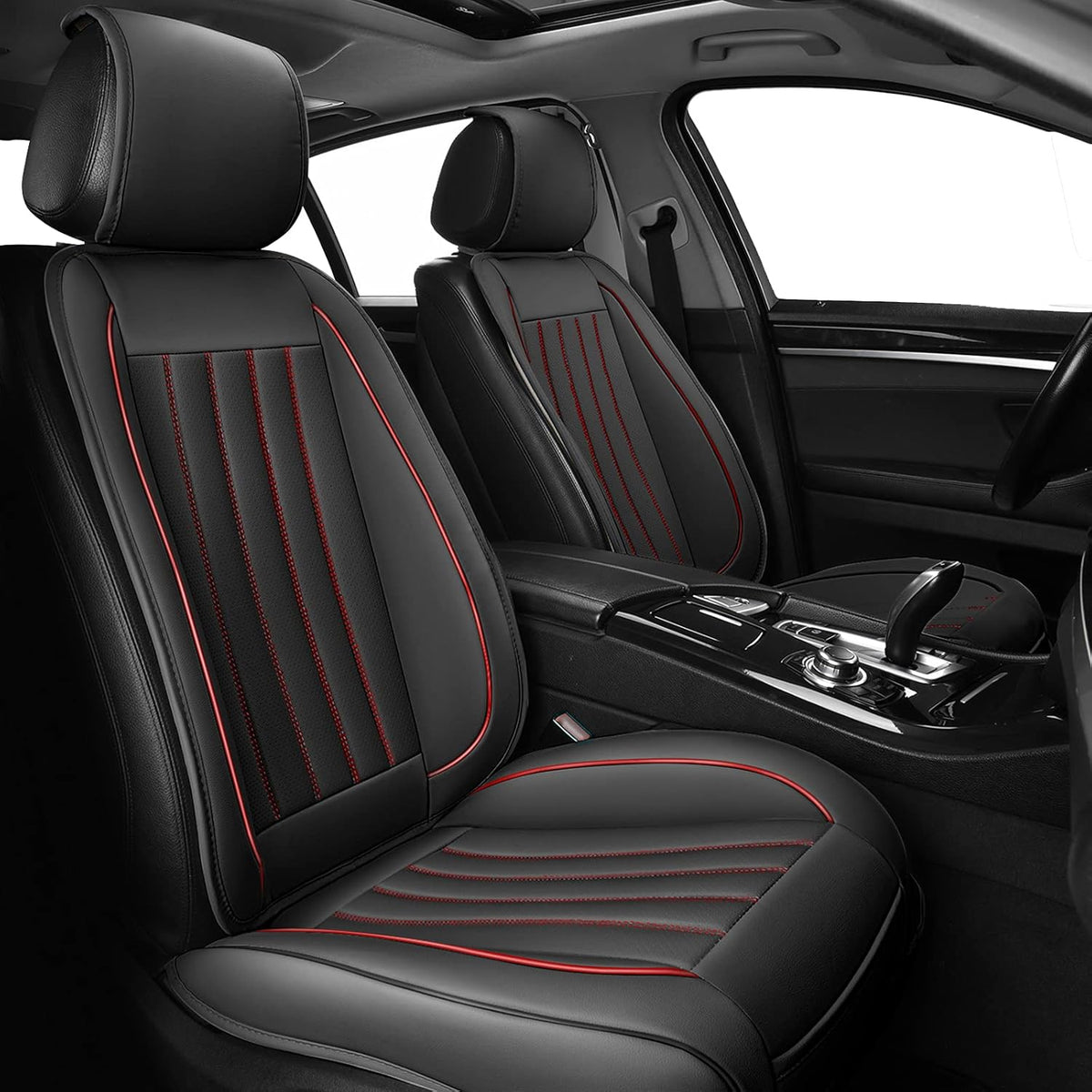 2pc Black Leather Universal Car Seat Covers O851354