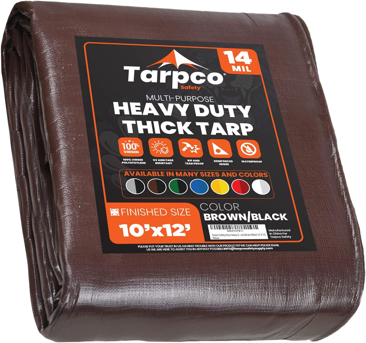 Brown/Black 8′ X 10′ Pack of 2 Waterproof Poly Tarpaulin with Reinforced Edges Y92513