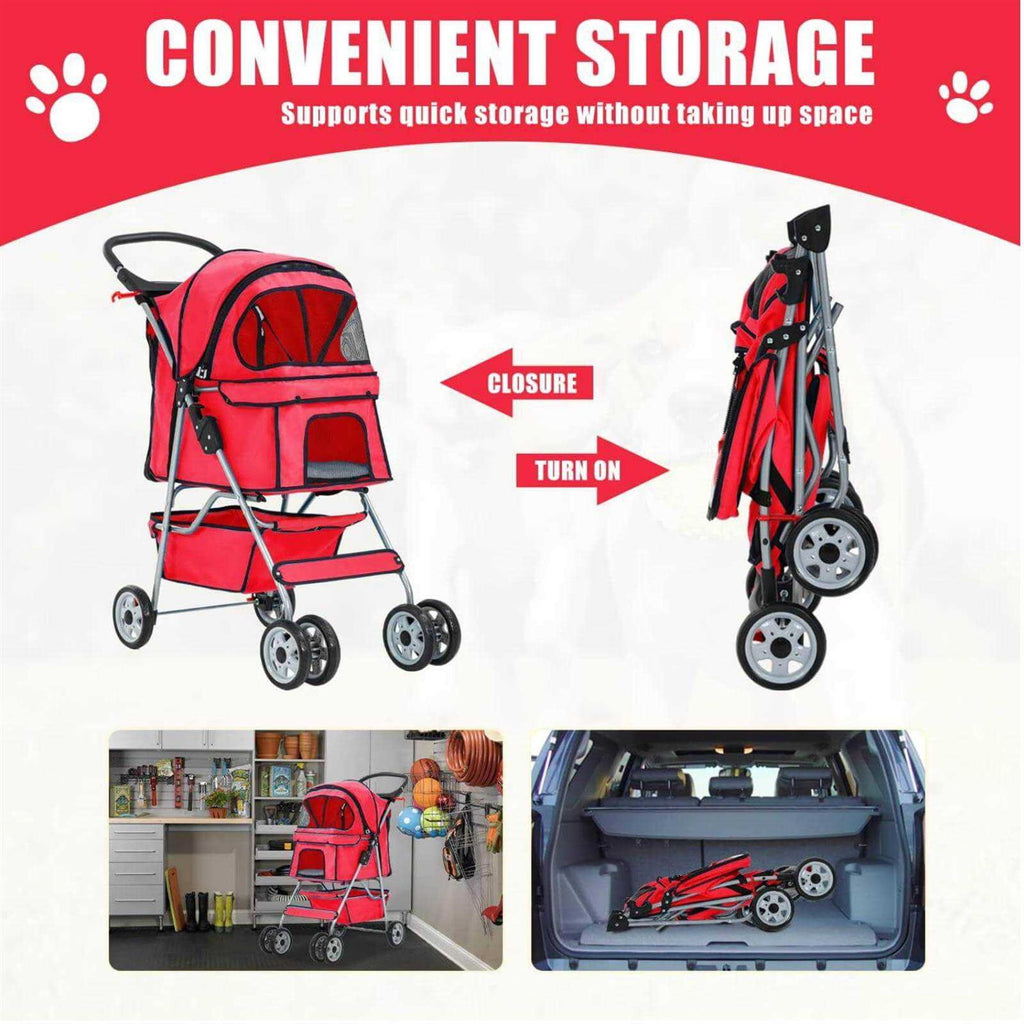 Foldable 4 Wheel Pet Dog Stroller with Storage Basket Z1554