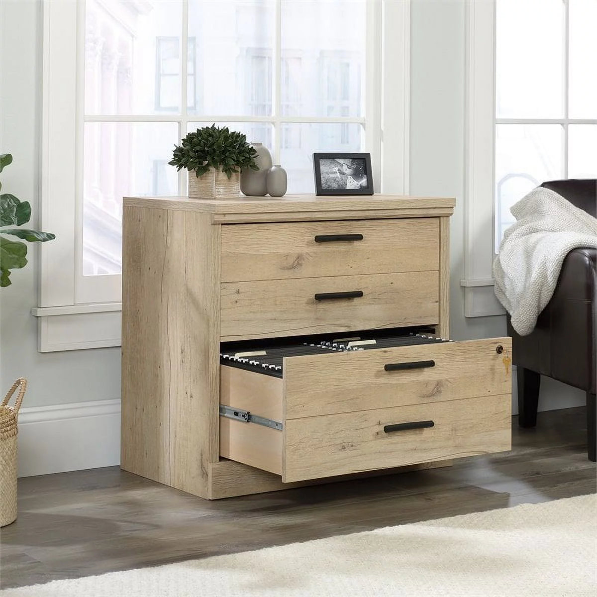 Traditional Engineered Wood Lateral File Cabinet in Prime Oak C5099