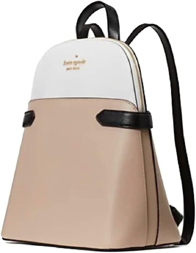 Warm Beige Black Leather Medium Backpack Z174