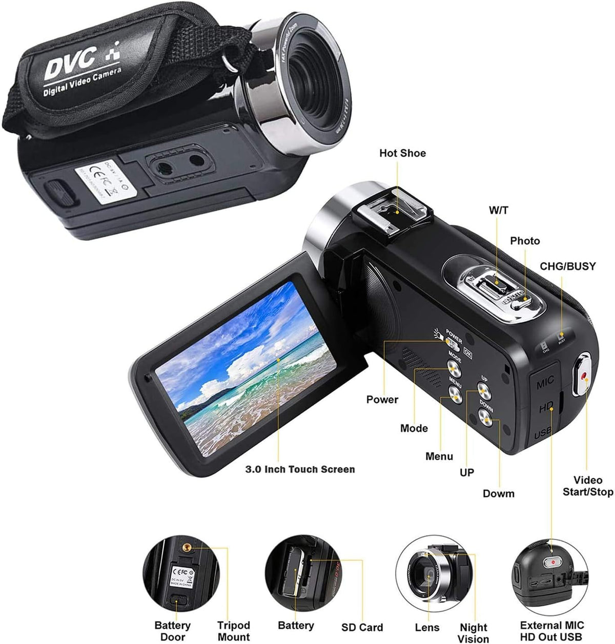 Digital Camera Camcorder with Microphone 30MP 3.0 Inch 1080P 16X Digital Zoom Z259938