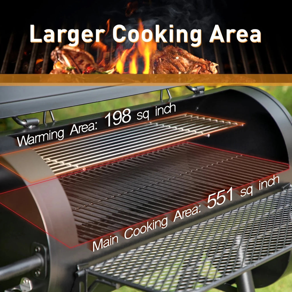 Charcoal Grill with Offset Smoker 941 sq.in. Extra Large BBQ Grill Black Z7099