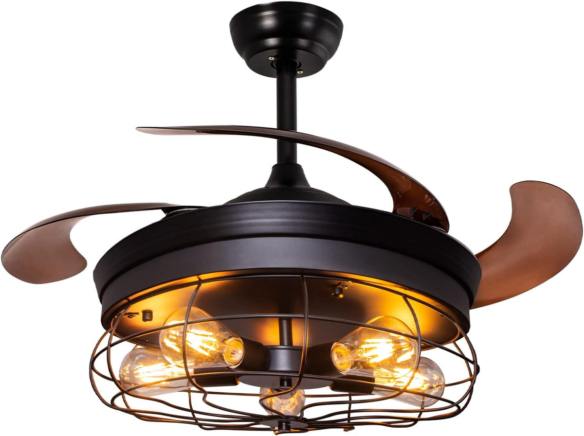 42'' Black Caged Ceiling Fan with Lights P740