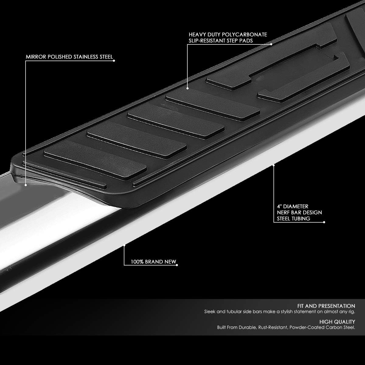5 Inches Curved Side Step Nerf Bar Running Board Stainless Steel Polished Chrome P973