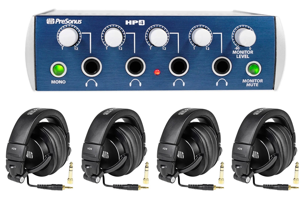 4-Person Podcasting with Mixer Headphones Amp Stands H379